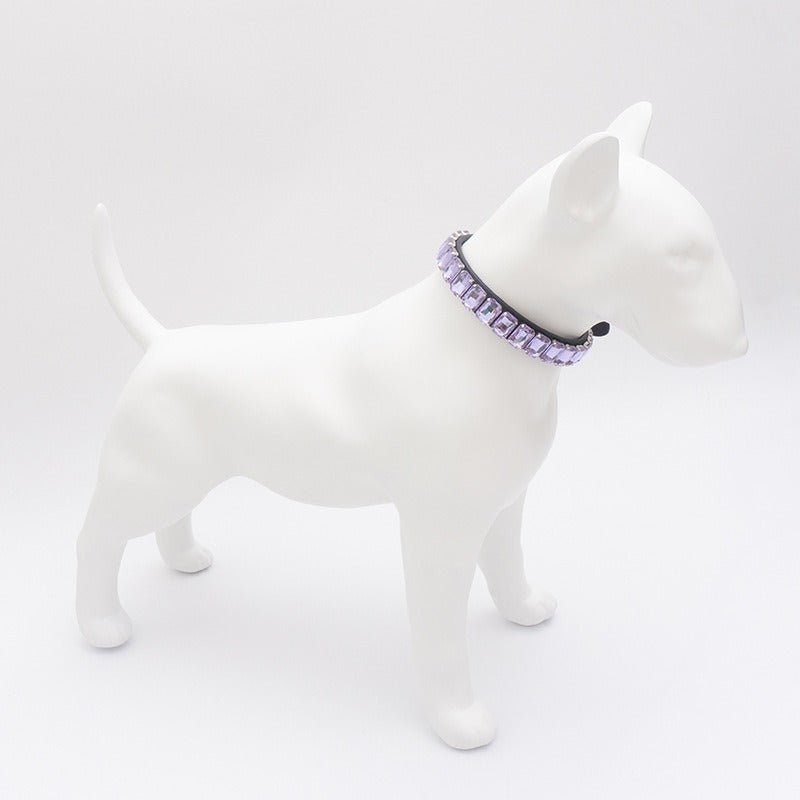 Dog Collar Rhinestone Necklace PU Leather Shiny Faux Diamond - PIKAPIKA