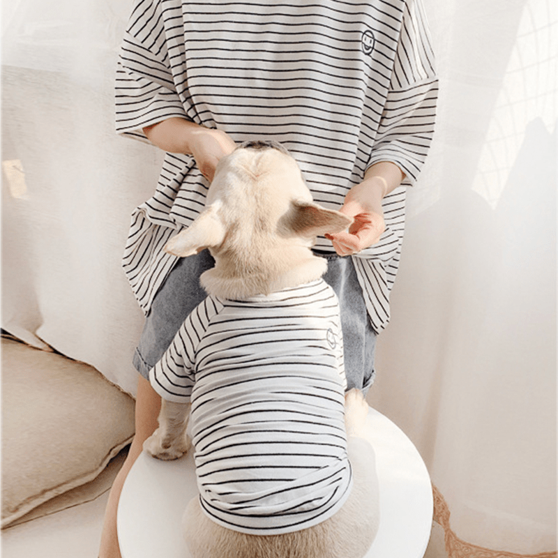 Dog Cotton Striped T-shirt for Adults and Pets Matching Outfit - PIKAPIKA