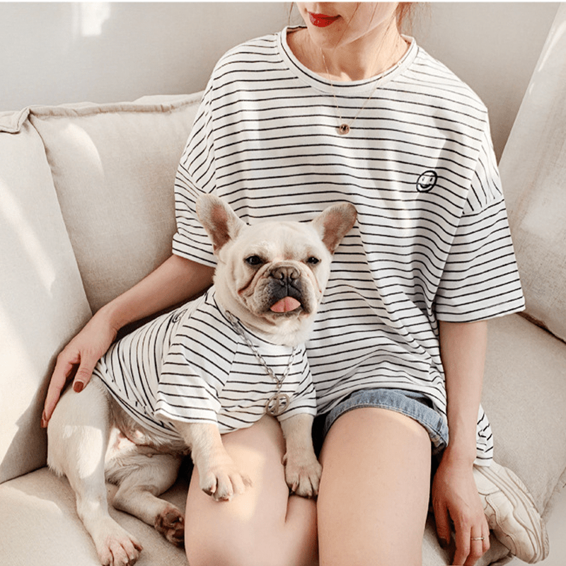 Dog Cotton Striped T-shirt for Adults and Pets Matching Outfit - PIKAPIKA