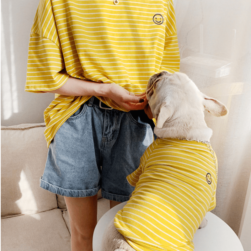 Dog Cotton Striped T-shirt for Adults and Pets Matching Outfit - PIKAPIKA