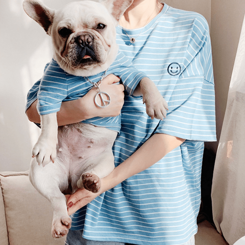 Dog Cotton Striped T-shirt for Adults and Pets Matching Outfit - PIKAPIKA