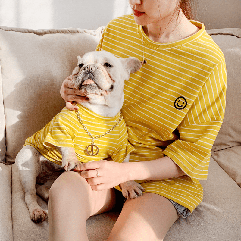 Dog Cotton Striped T-shirt for Adults and Pets Matching Outfit - PIKAPIKA