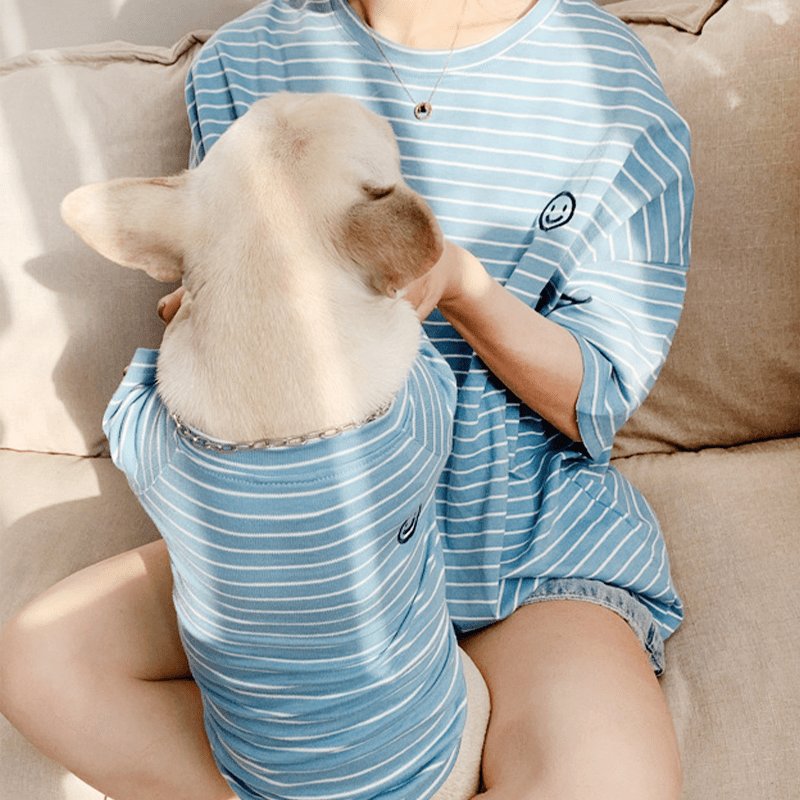 Dog Cotton Striped T-shirt for Adults and Pets Matching Outfit - PIKAPIKA