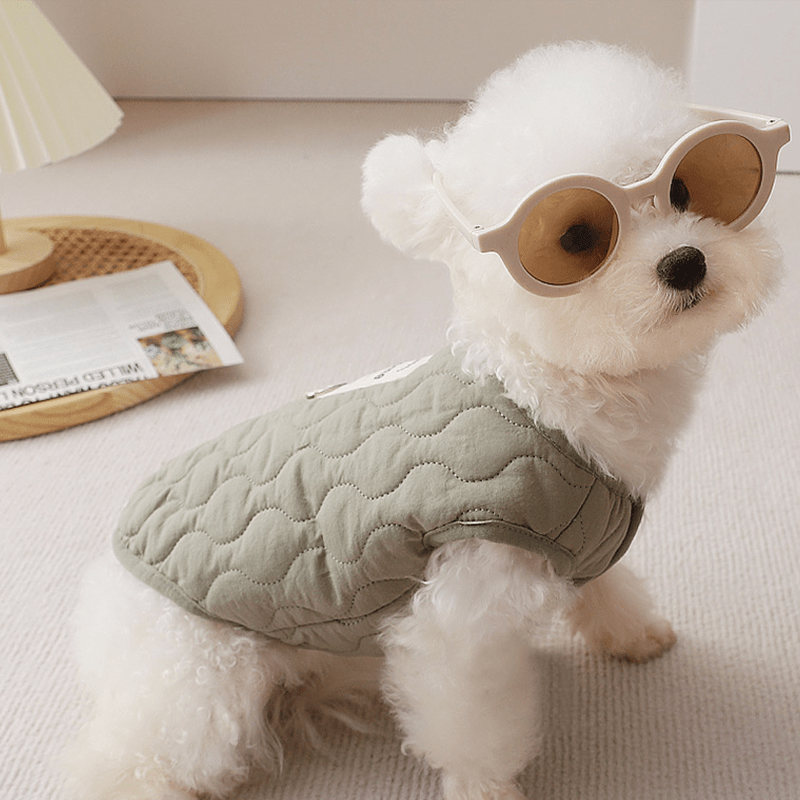 Dog Jacket Cotton Quilting Padded Vest Sleeveless Clothes with D Ring Winter Warm - PIKAPIKA