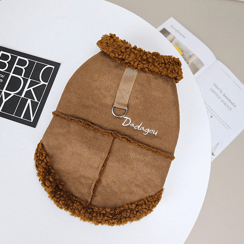 Dog Jacket Suede Fleece Vest Sleeveless Clothes with Leash Winter Warm - PIKAPIKA