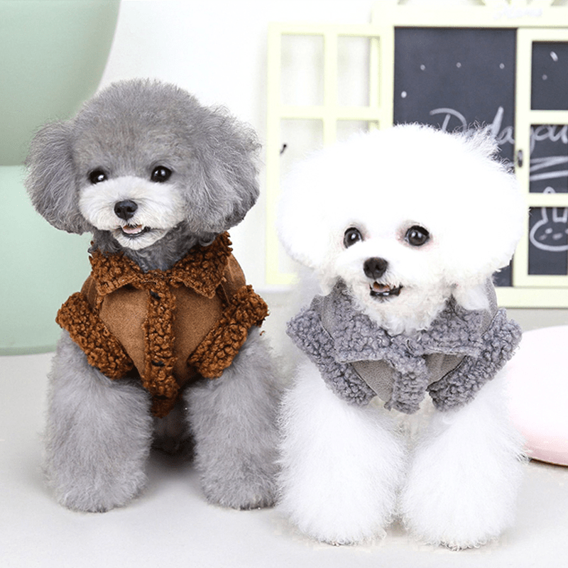 Dog Jacket Suede Fleece Vest Sleeveless Clothes with Leash Winter Warm - PIKAPIKA