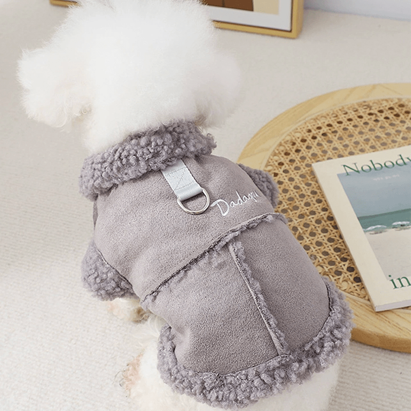 Dog Jacket Suede Fleece Vest Sleeveless Clothes with Leash Winter Warm - PIKAPIKA