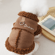 Dog Jacket Suede Fleece Vest Sleeveless Clothes with Leash Winter Warm - PIKAPIKA