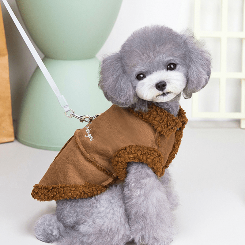 Dog Jacket Suede Fleece Vest Sleeveless Clothes with Leash Winter Warm - PIKAPIKA