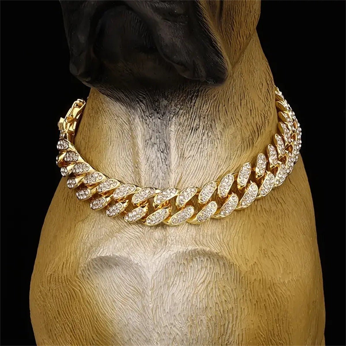 Dog Necklace Accessory Faux Diamonds Golden Chain - PIKAPIKA