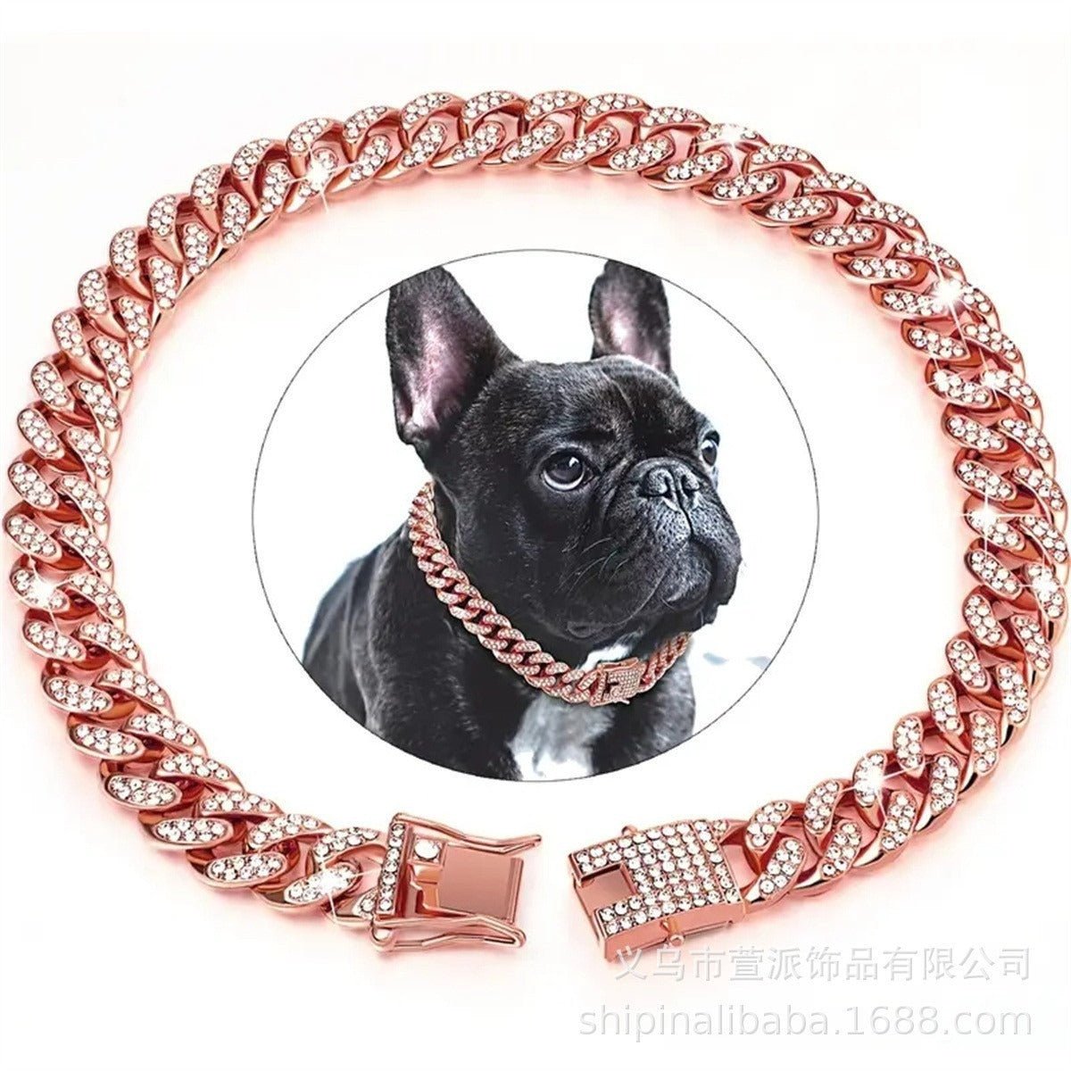Dog Necklace Accessory Faux Diamonds Golden Chain - PIKAPIKA