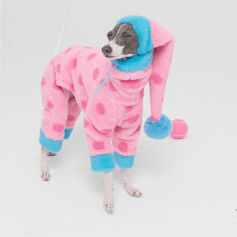 Dog Onesies Fleece Italian Greyhound Clothes Turtleneck Faux Fur Dot - PIKAPIKA