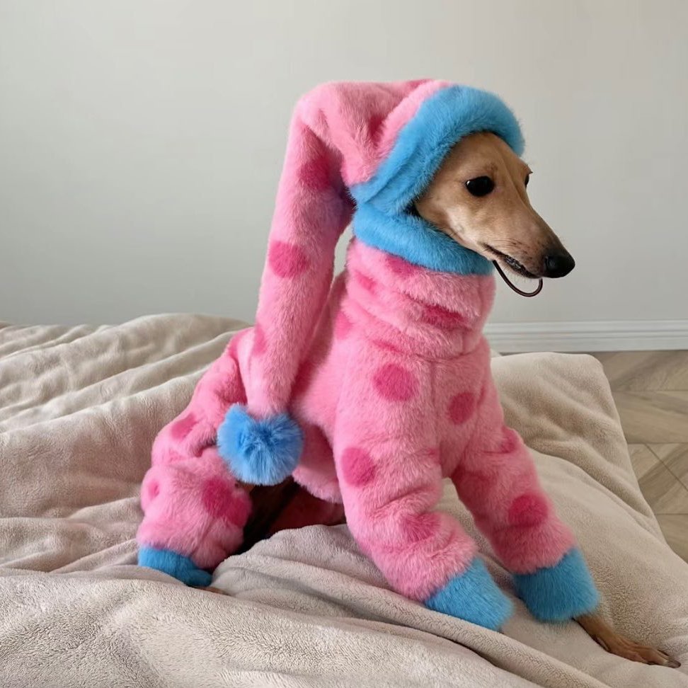 Dog Onesies Fleece Italian Greyhound Clothes Turtleneck Faux Fur Dot - PIKAPIKA