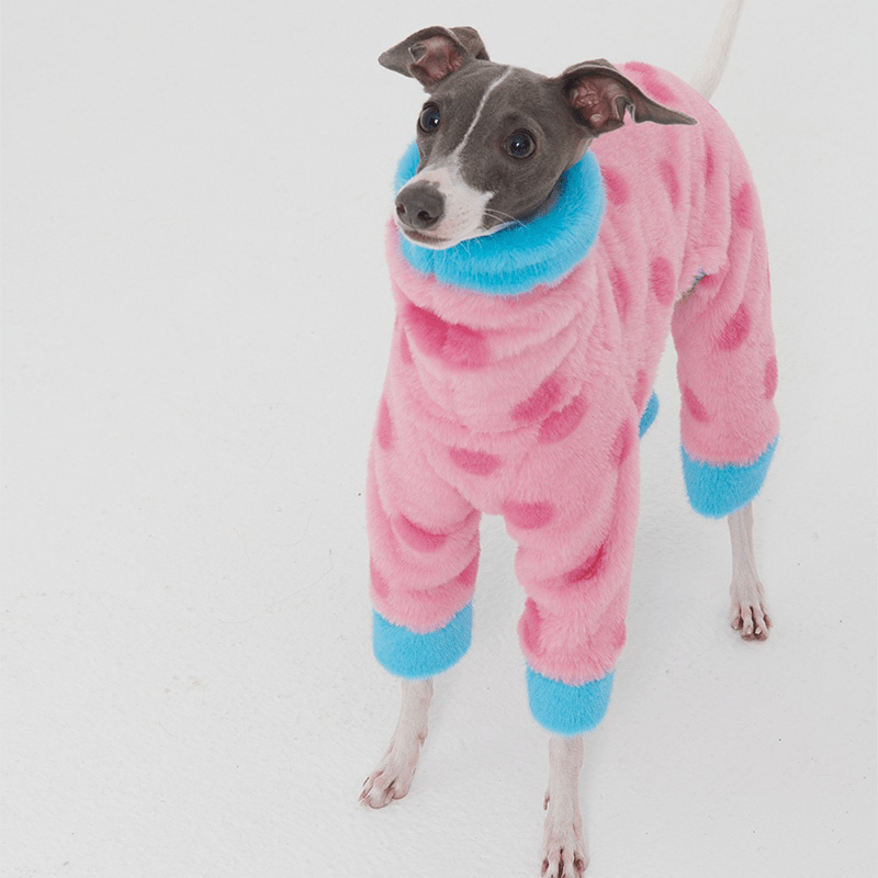 Dog Onesies Fleece Italian Greyhound Clothes Turtleneck Faux Fur Dot - PIKAPIKA