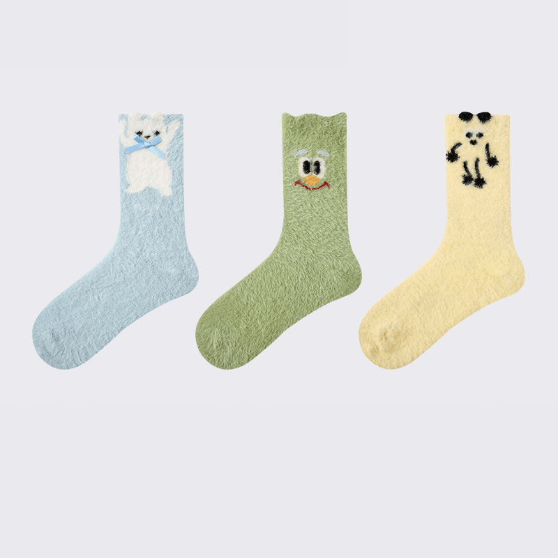 Dog Pattern 3pcs Thick Socks Faux Mink Fleece Warm Slouch Socks for Human - PIKAPIKA