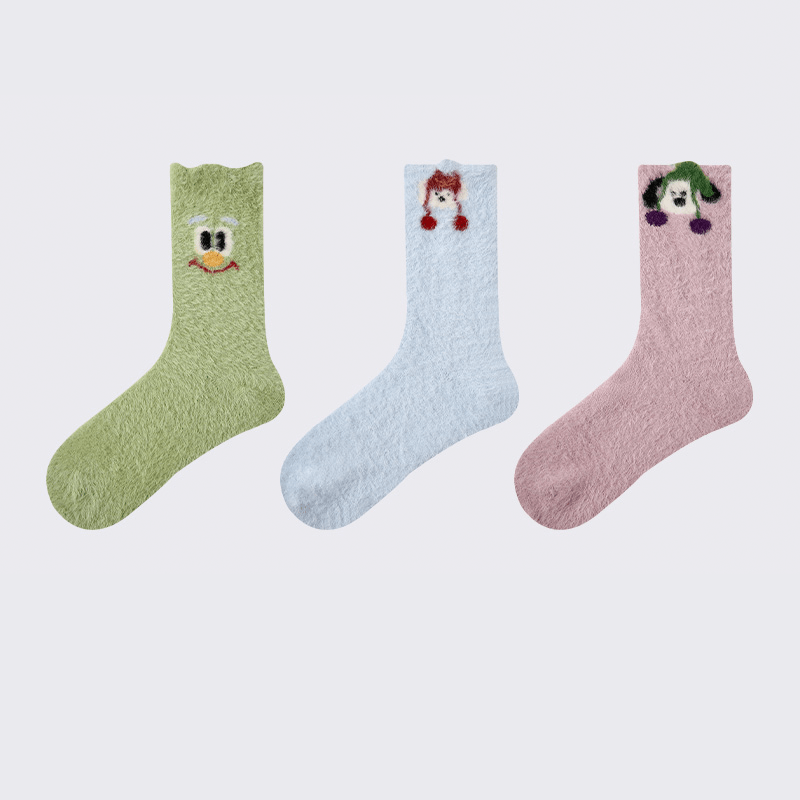 Dog Pattern 3pcs Thick Socks Faux Mink Fleece Warm Slouch Socks for Human - PIKAPIKA