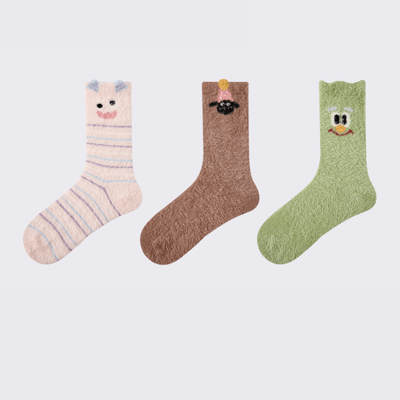 Dog Pattern 3pcs Thick Socks Faux Mink Fleece Warm Slouch Socks for Human - PIKAPIKA