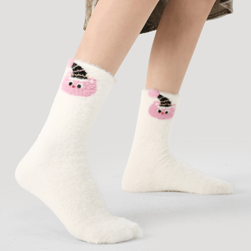 Dog Pattern 3pcs Thick Socks for Women, Faux Mink Fleece Warm Slouch Socks - PIKAPIKA