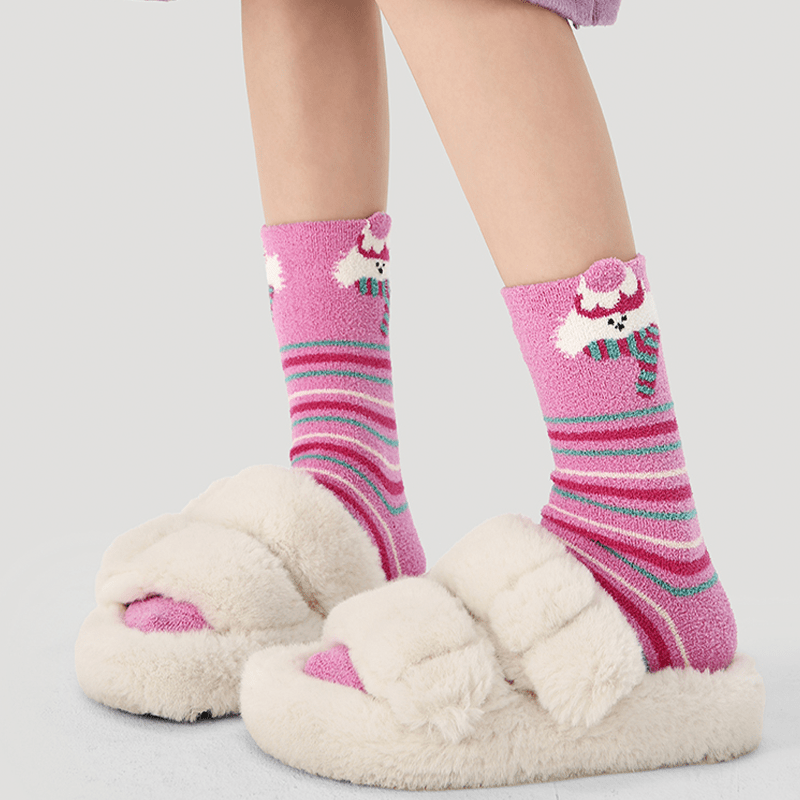 Dog Pattern 3pcs Thick Socks for Women, Faux Mink Fleece Warm Slouch Socks - PIKAPIKA