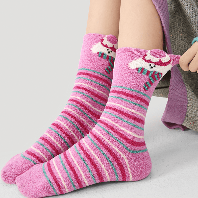 Dog Pattern 3pcs Thick Socks for Women, Faux Mink Fleece Warm Slouch Socks - PIKAPIKA