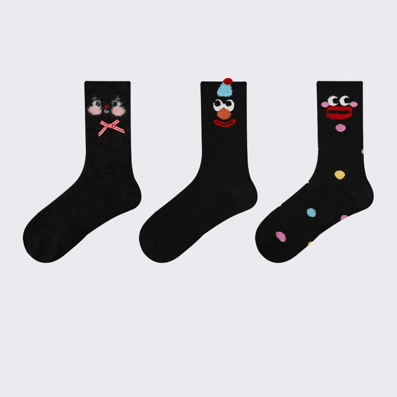 Dog Pattern 3pcs Thick Socks for Women, Faux Mink Fleece Warm Slouch Socks - PIKAPIKA