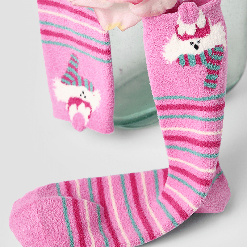 Dog Pattern 3pcs Thick Socks for Women, Faux Mink Fleece Warm Slouch Socks - PIKAPIKA