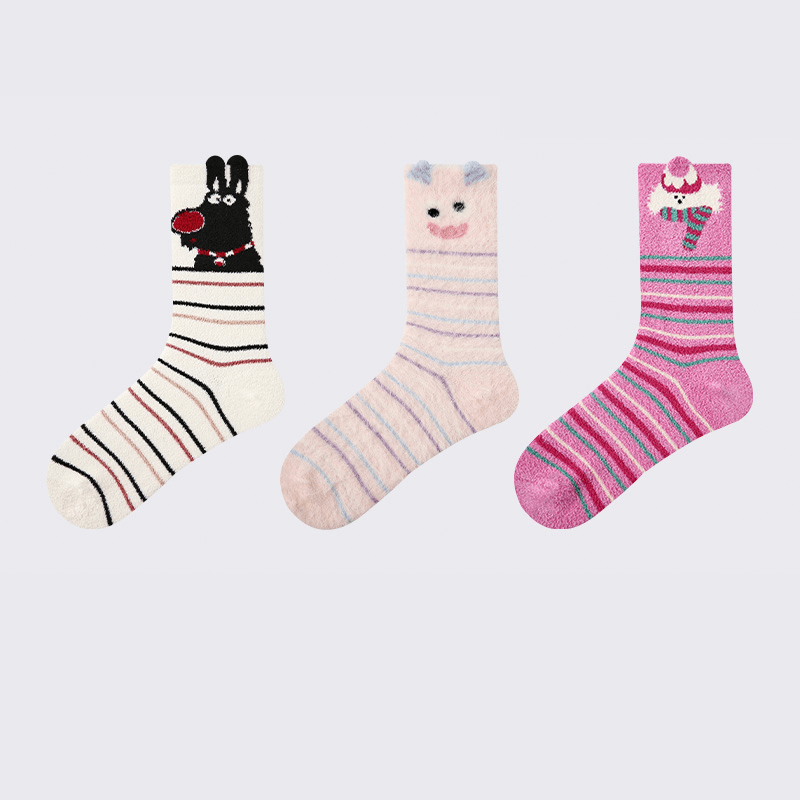 Dog Pattern 3pcs Thick Socks for Women, Faux Mink Fleece Warm Slouch Socks - PIKAPIKA