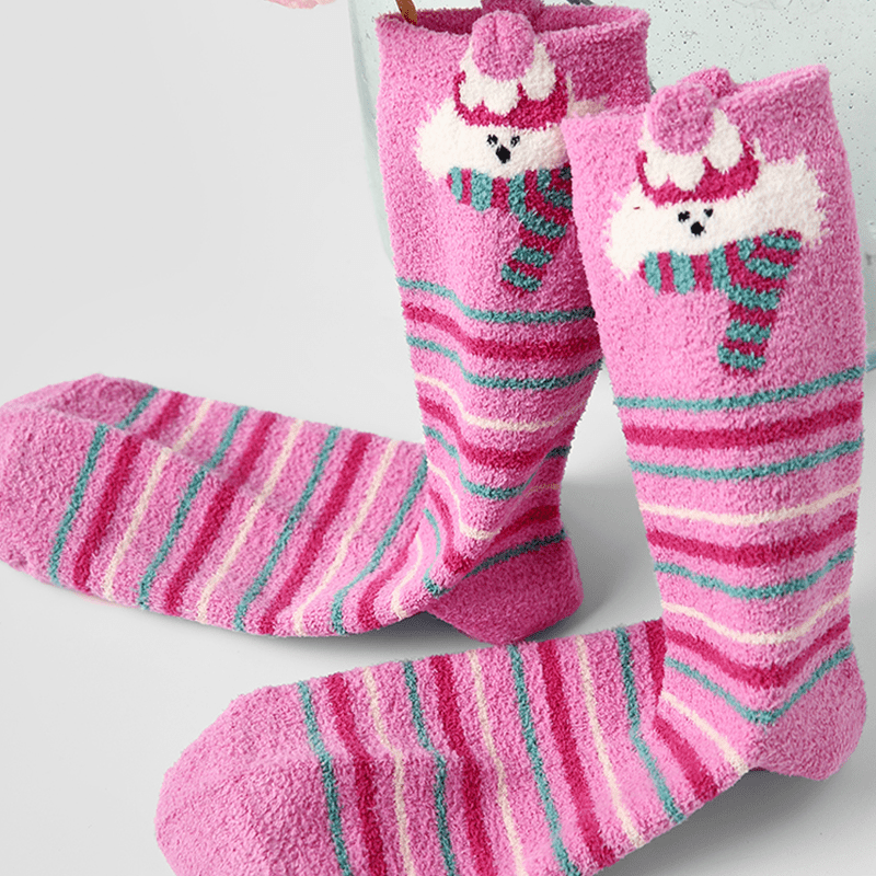 Dog Pattern 3pcs Thick Socks for Women, Faux Mink Fleece Warm Slouch Socks - PIKAPIKA