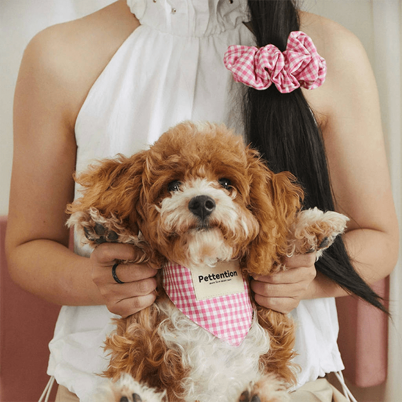 Dog Pink Plaid Bandana Parent and Puppy Series for Small to Medium Dogs - PIKAPIKA
