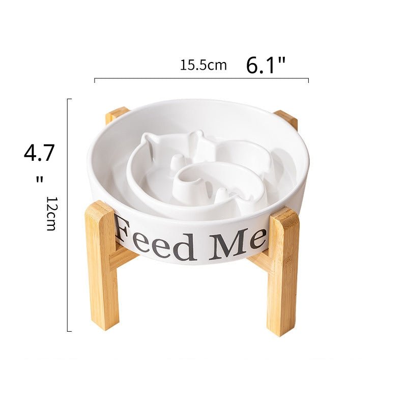 Dog Slow Feeder Ceramic Bowl With Wood Holder - PIKAPIKA