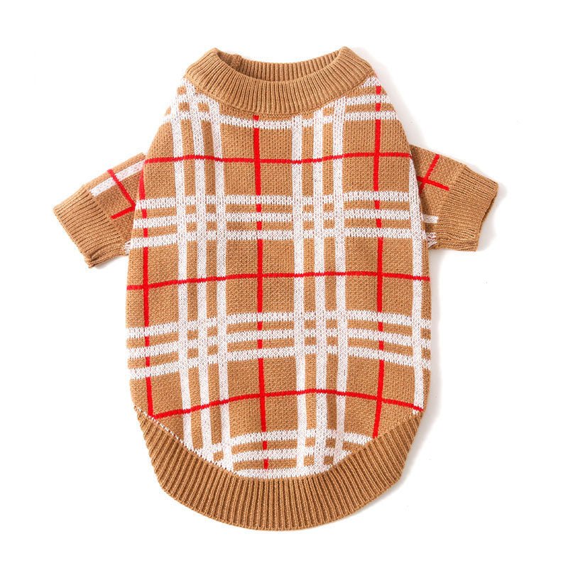 Dog Sweater Cream Stripe Warm Knit Clothes - PIKAPIKA