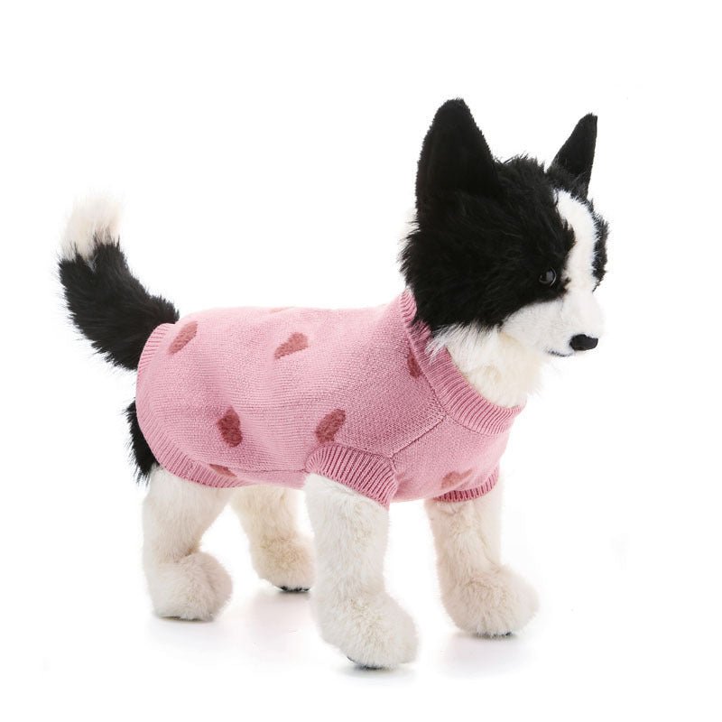 Dog Sweater Pink Love Heart Knit Wear Puppy Clothes - PIKAPIKA