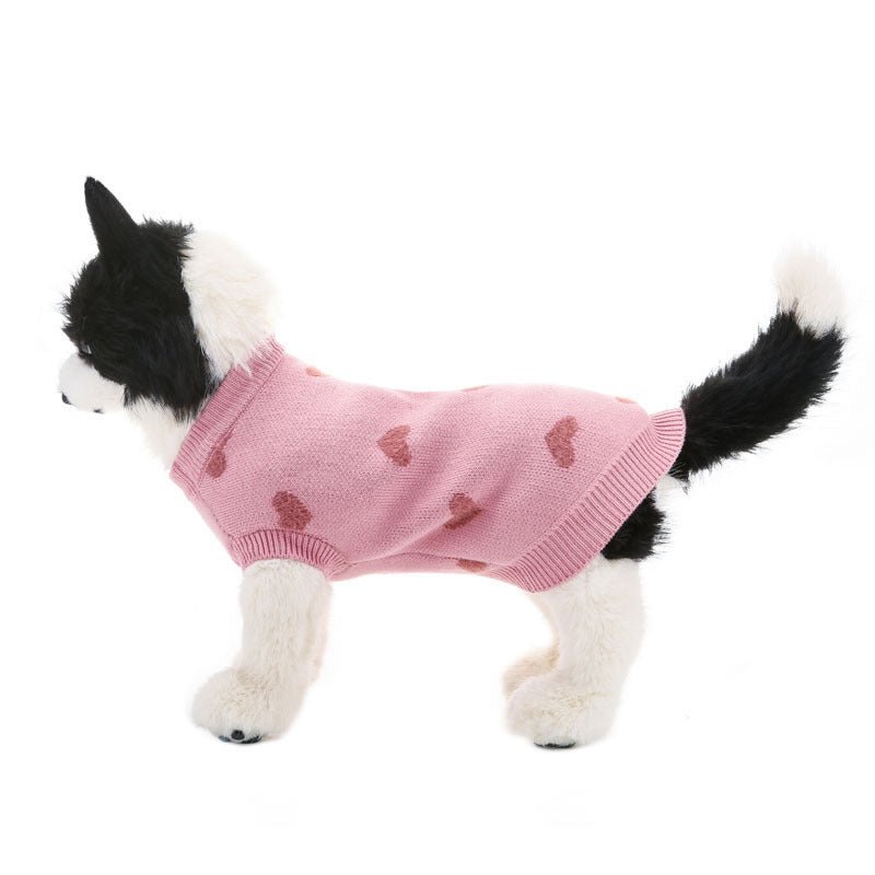 Dog Sweater Pink Love Heart Knit Wear Puppy Clothes - PIKAPIKA