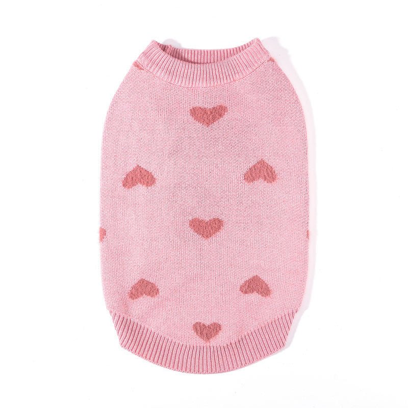 Dog Sweater Pink Love Heart Knit Wear Puppy Clothes - PIKAPIKA