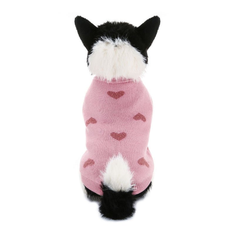 Dog Sweater Pink Love Heart Knit Wear Puppy Clothes - PIKAPIKA