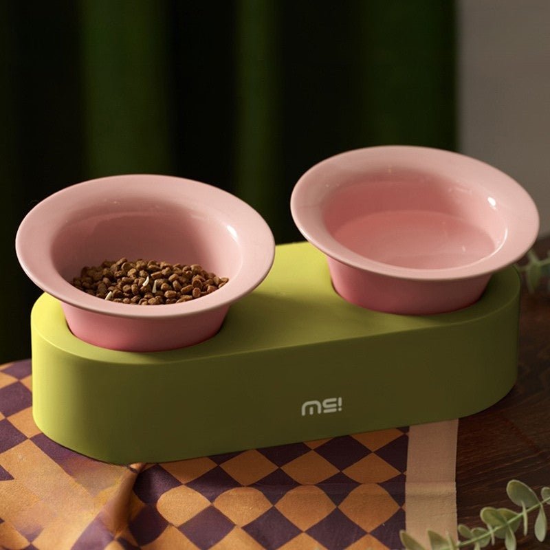 Double Ceramic Pet Food Bowl Dog Cat Water Bowl With Holder - PIKAPIKA