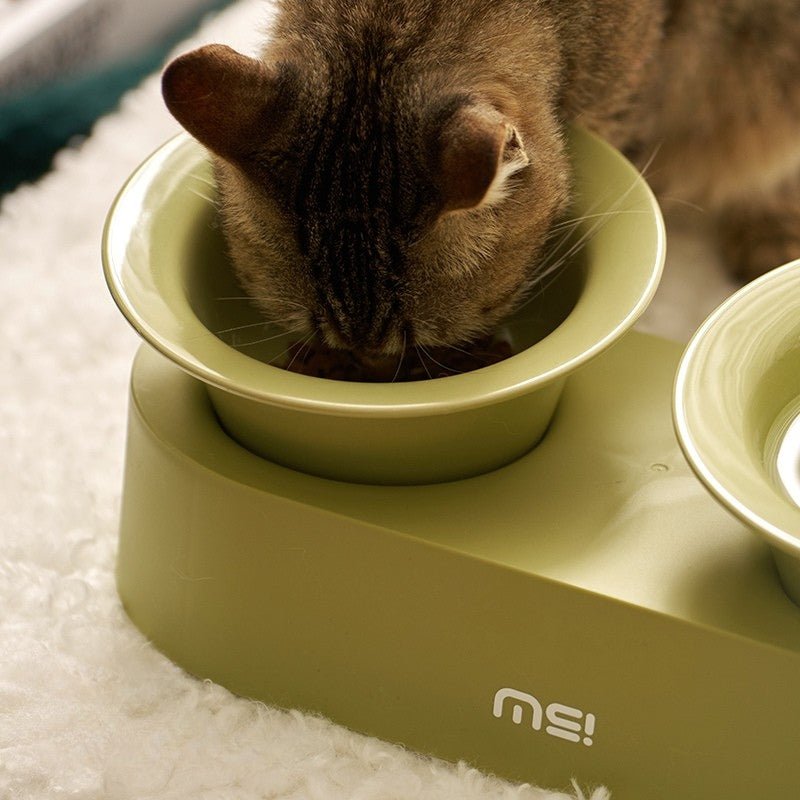 Double Ceramic Pet Food Bowl Dog Cat Water Bowl With Holder - PIKAPIKA