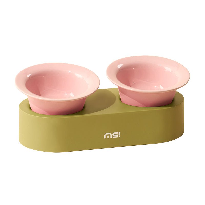 Double Ceramic Pet Food Bowl Dog Cat Water Bowl With Holder - PIKAPIKA