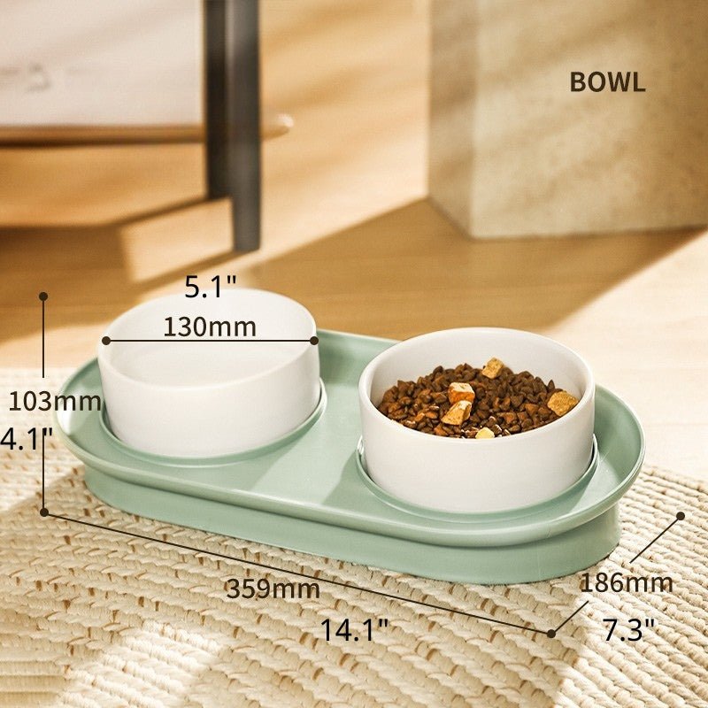 Double Pet Food Bowl Ceramic Dog Cat Water Bowl 10° Slope With Holder - PIKAPIKA