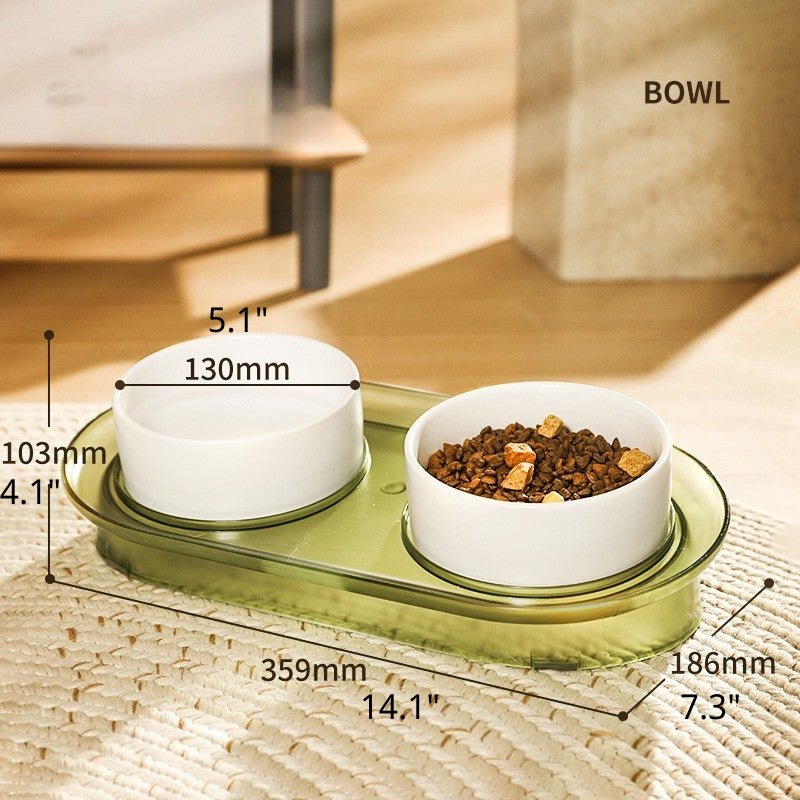 Double Pet Food Bowl Ceramic Dog Cat Water Bowl 10° Slope With Holder - PIKAPIKA