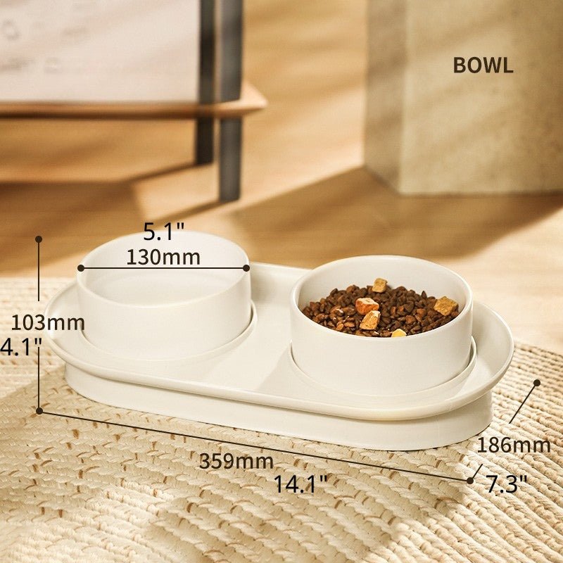 Double Pet Food Bowl Ceramic Dog Cat Water Bowl 10° Slope With Holder - PIKAPIKA