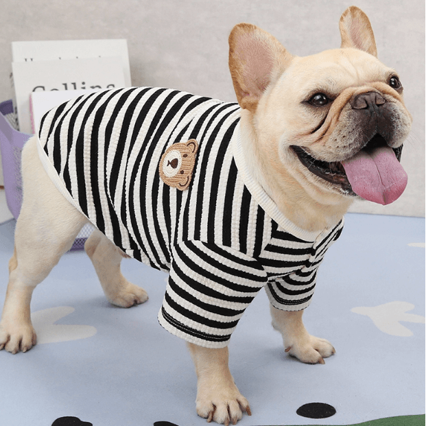 Striped Dog Sweatshirt Cardigan – Soft Non-Irritating Pet Jacket