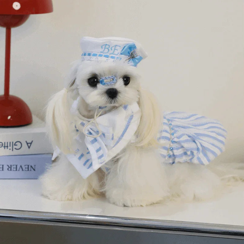 BELO Navy Stripe Dog Dress, Stylish Pet Overall - TAHUPET.co