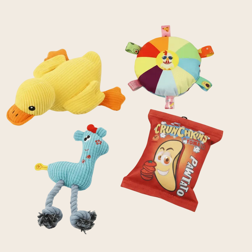 4-Pack Dog Toy Set – Chew, Squeaky & Interactive
