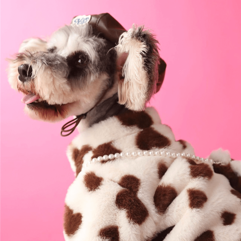 Faux Fur Dog Coat Valentine's Day Love Heart Plush Fleece Jacket with Bag - PIKAPIKA