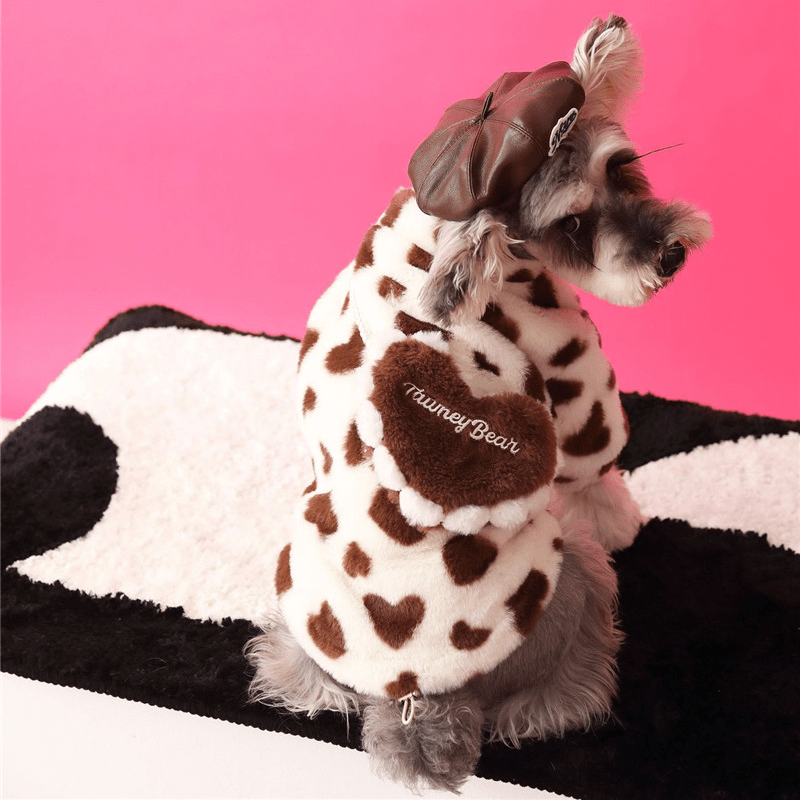 Faux Fur Dog Coat Valentine's Day Love Heart Plush Fleece Jacket with Bag - PIKAPIKA