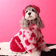 Faux Fur Dog Coat Valentine's Day Love Heart Plush Fleece Jacket with Bag - PIKAPIKA