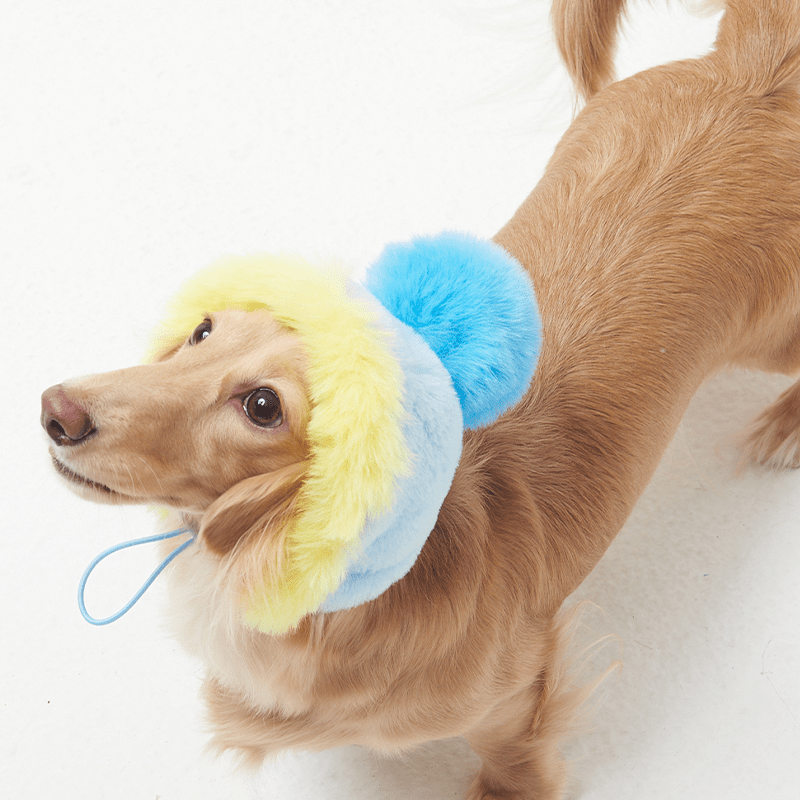 Faux Fur Hat Multicolor Blue+Yellow - PIKAPIKA
