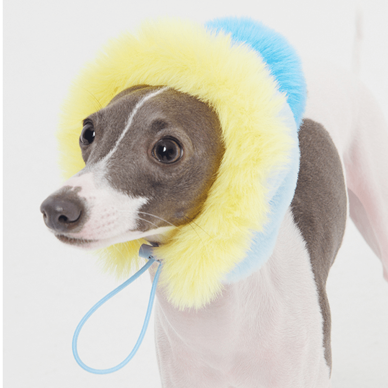 Faux Fur Hat Multicolor Blue+Yellow - PIKAPIKA