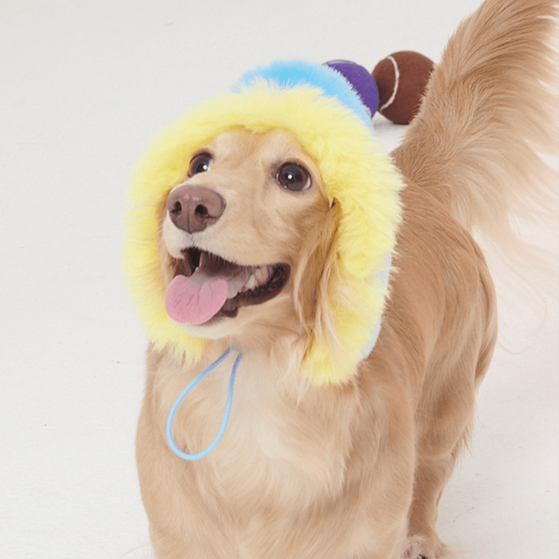 Faux Fur Hat Multicolor Blue+Yellow - PIKAPIKA